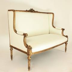 19th Century Louis XVI Style Wingback Giltwood Settee/ Sofa
