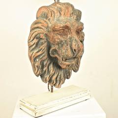 Pair of 18th Century Terracotta Lion's Head Table Lamps