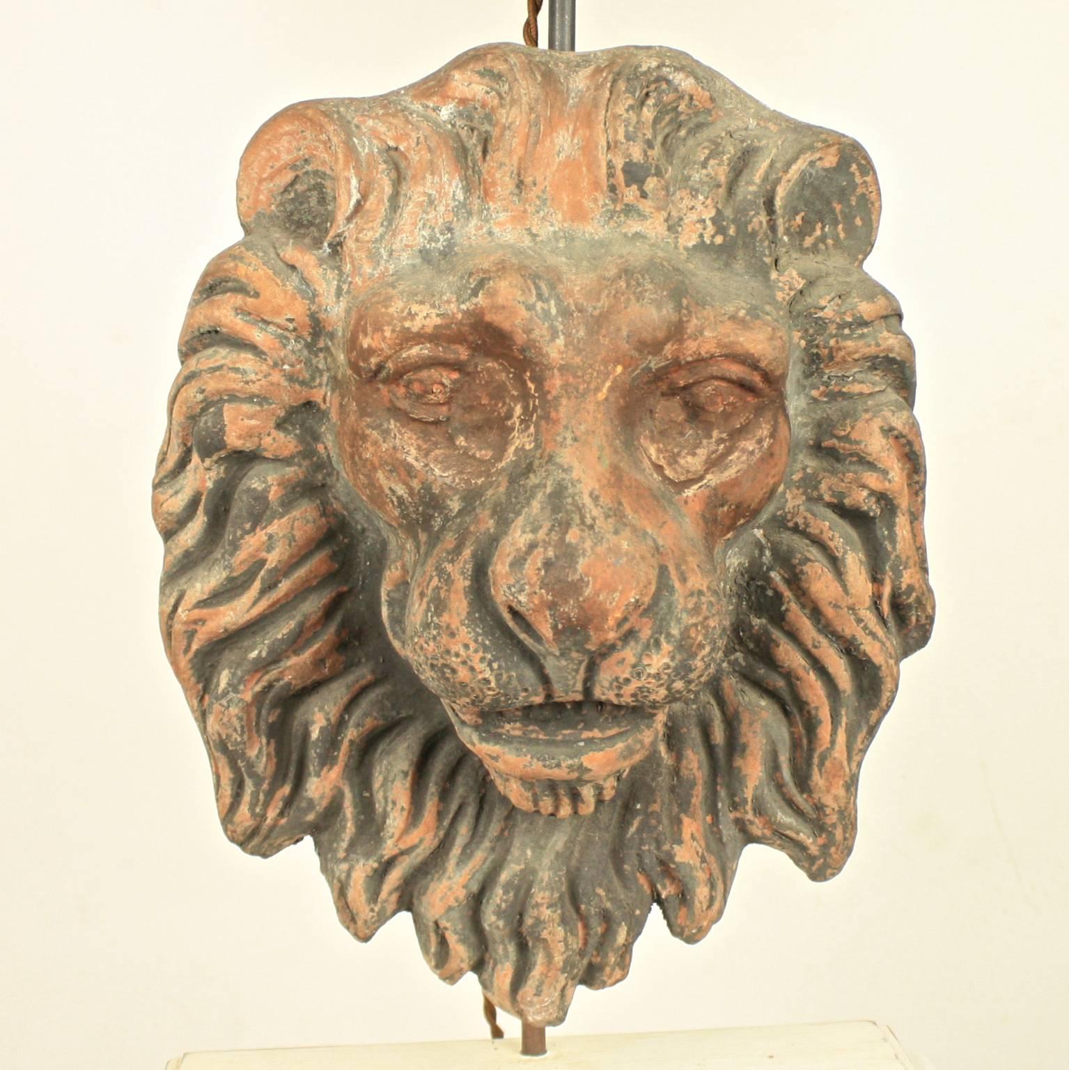 Louis XV Pair of 18th Century Terracotta Lion's Head Table Lamps
