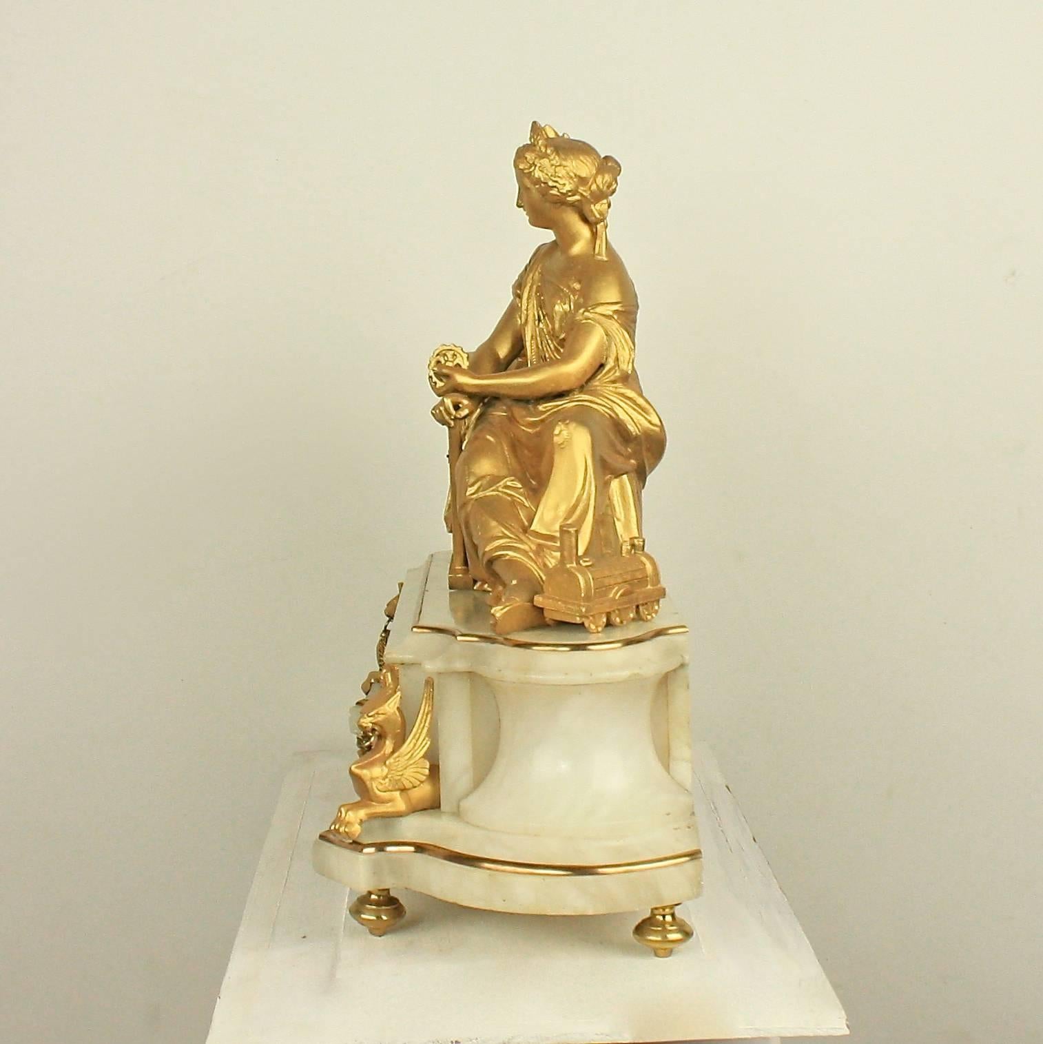 Cast French 19th Century Alabaster Mantle Clock