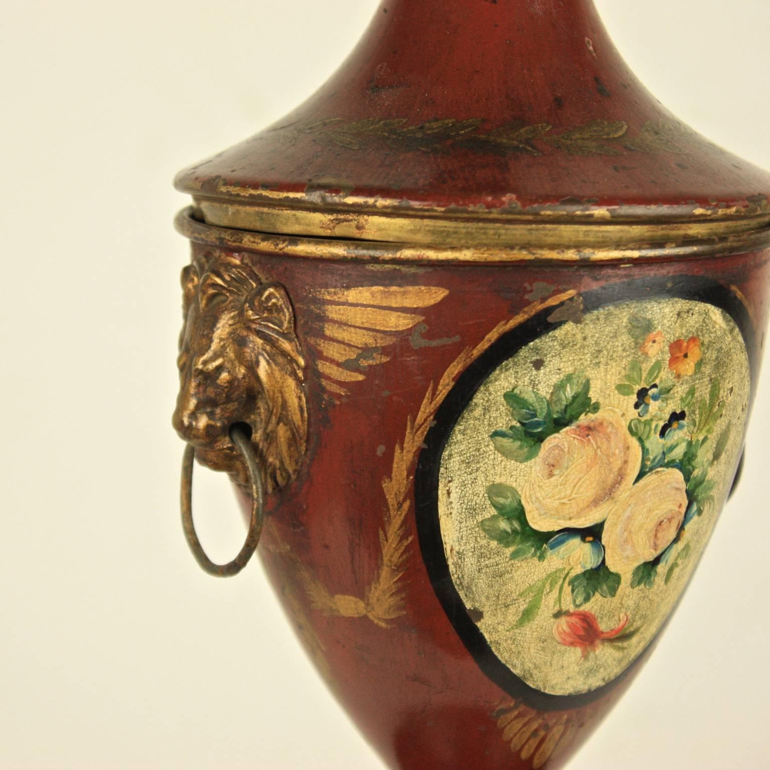 Cast Early 19th Century English Regency Tole Chestnut Urn