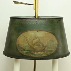 Small 19th Century Hand-Painted Green Bouillotte Table Lamp