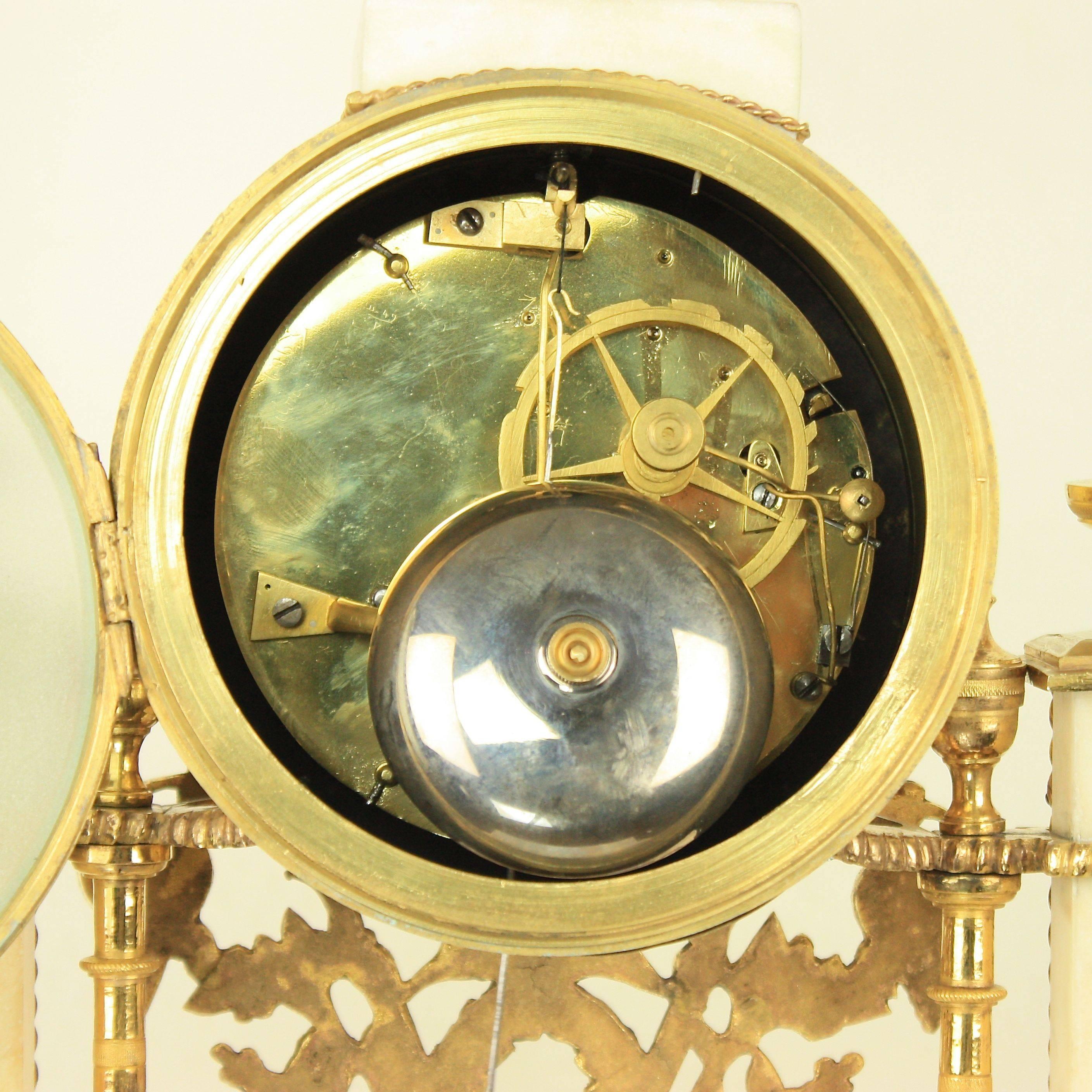 Late 18th Century Louis XVI Carrara and Black Marble Ormolu Portico Mantle Clock 1