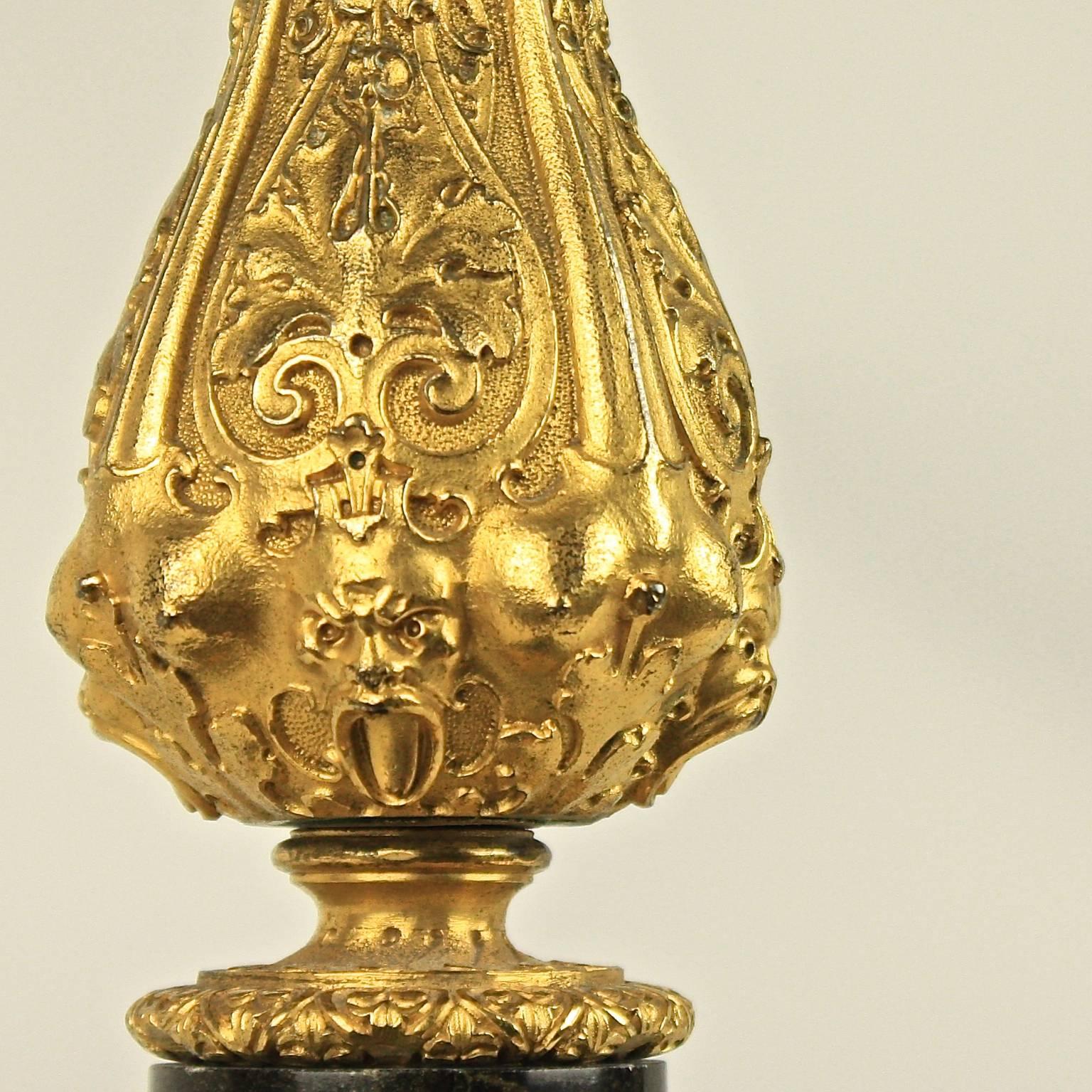 19th Century Renaissance Revival Gilt Bronze and Black Marble Candlestick In Good Condition In Berlin, DE