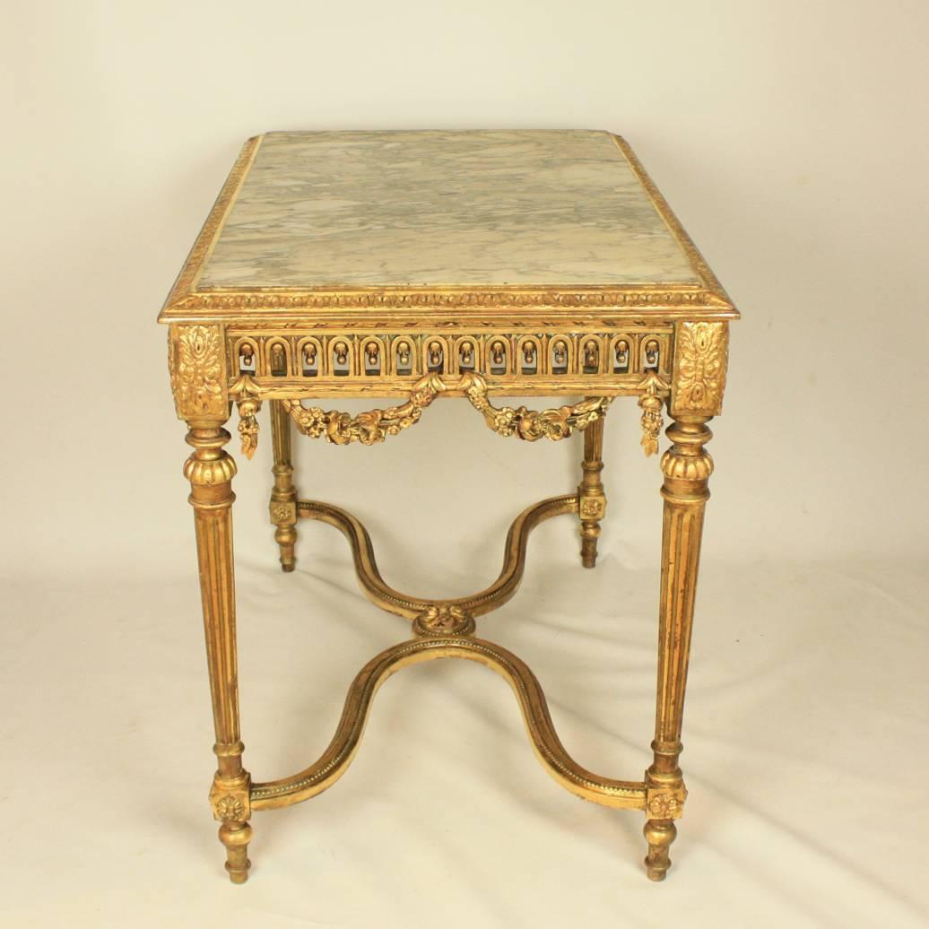 19th Century French Giltwood and Marble-Top Center Table In Good Condition In Berlin, DE