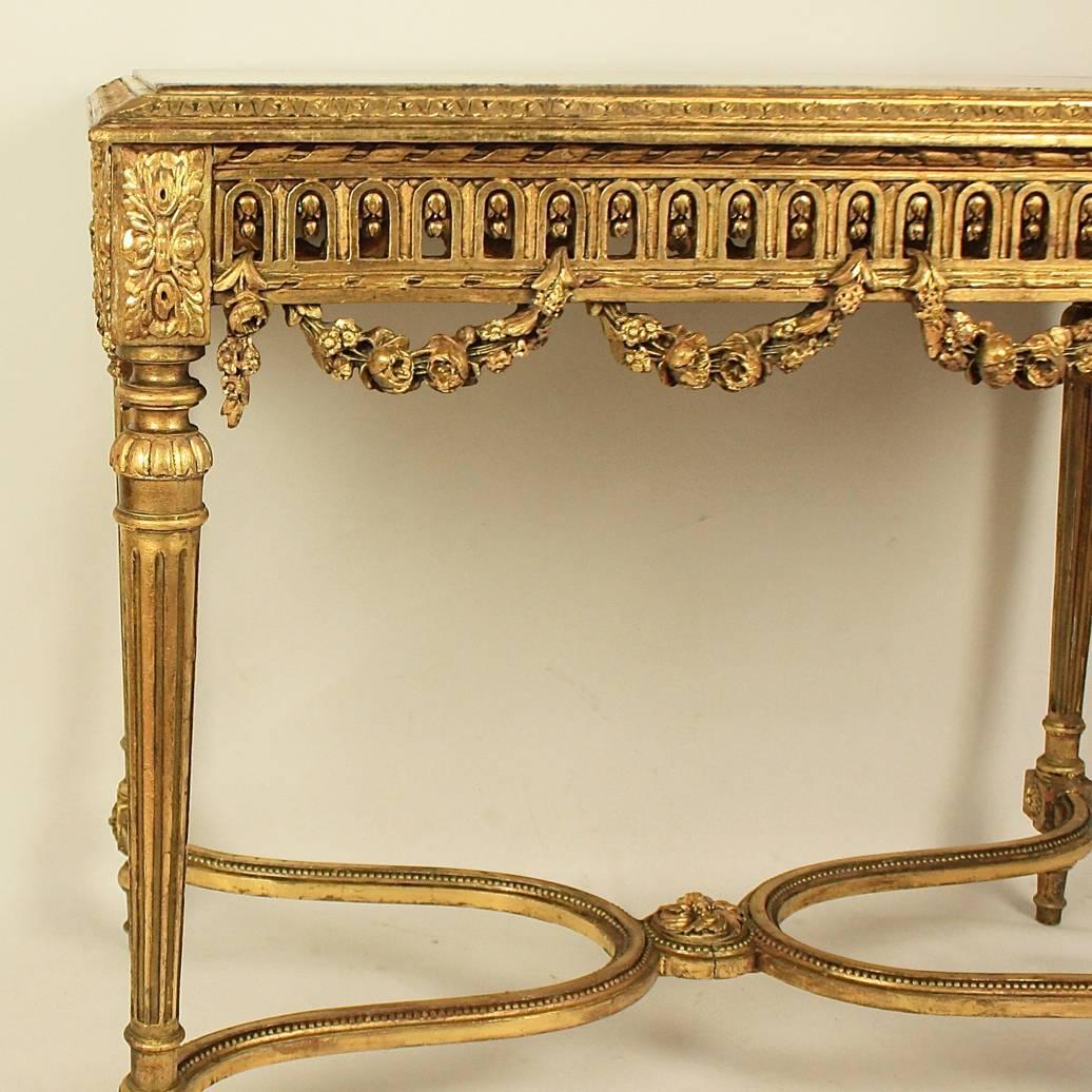 19th Century French Giltwood and Marble-Top Center Table 1