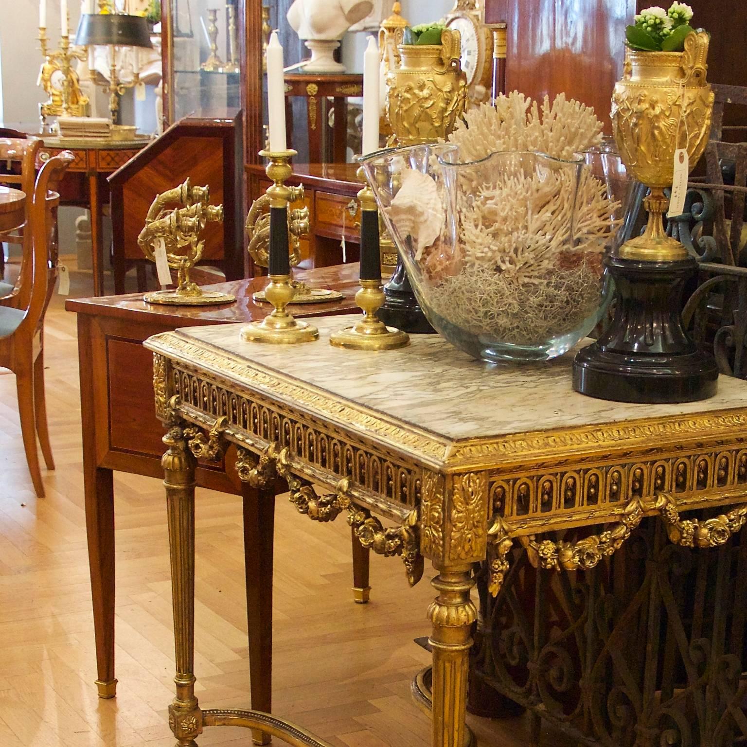 19th Century French Giltwood and Marble-Top Center Table 3
