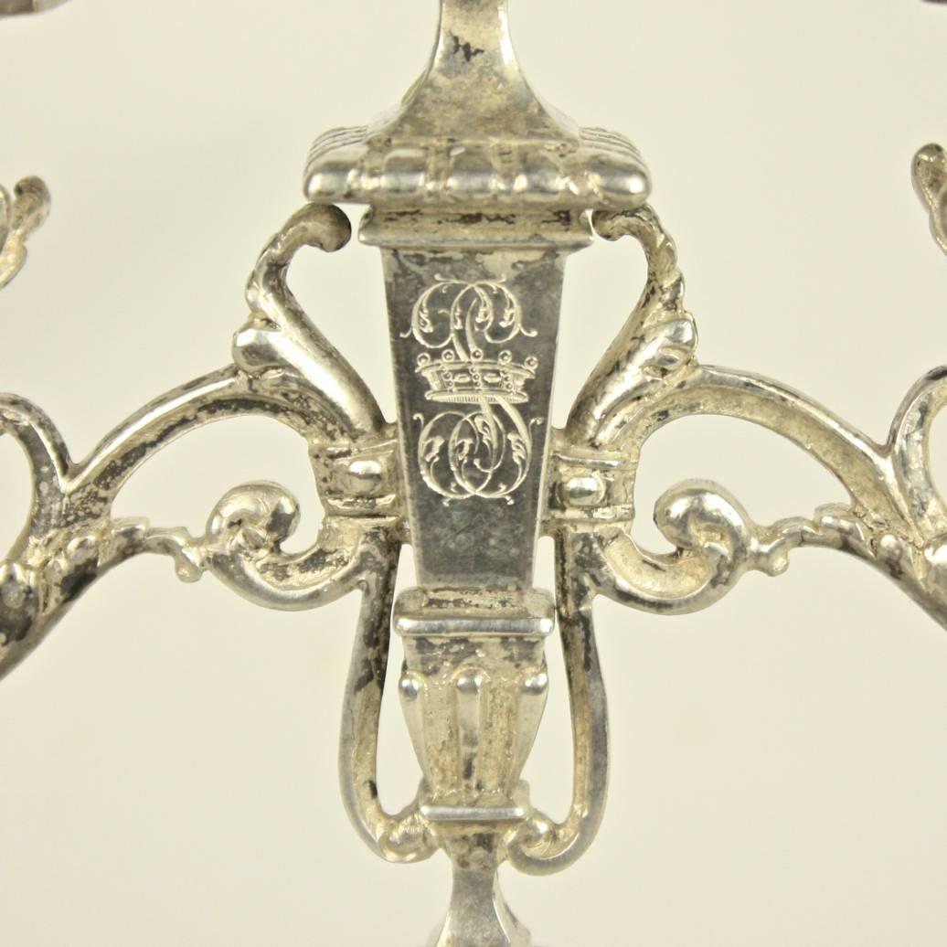 Pair of Silver Plated Renaissance Revival Two-Light Candelabra, Paris, 1860 In Good Condition In Berlin, DE