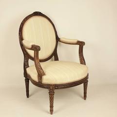 Large Pair of 19th Century Louis XVI Style Walnut Fauteuils or Armchairs