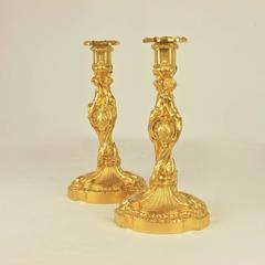 Pair of 19th Century Louis XV Ormolu Candlesticks After Meissonier