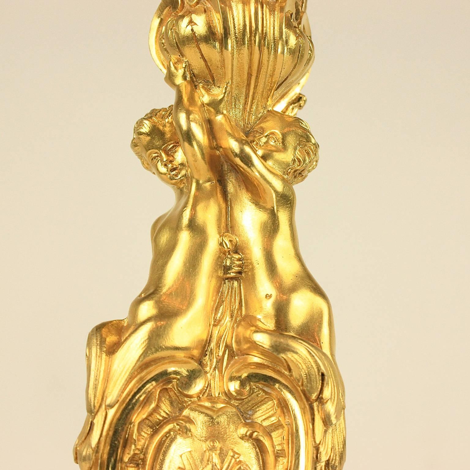 Gilt Pair of 19th Century Louis XV Ormolu Candlesticks After Meissonier