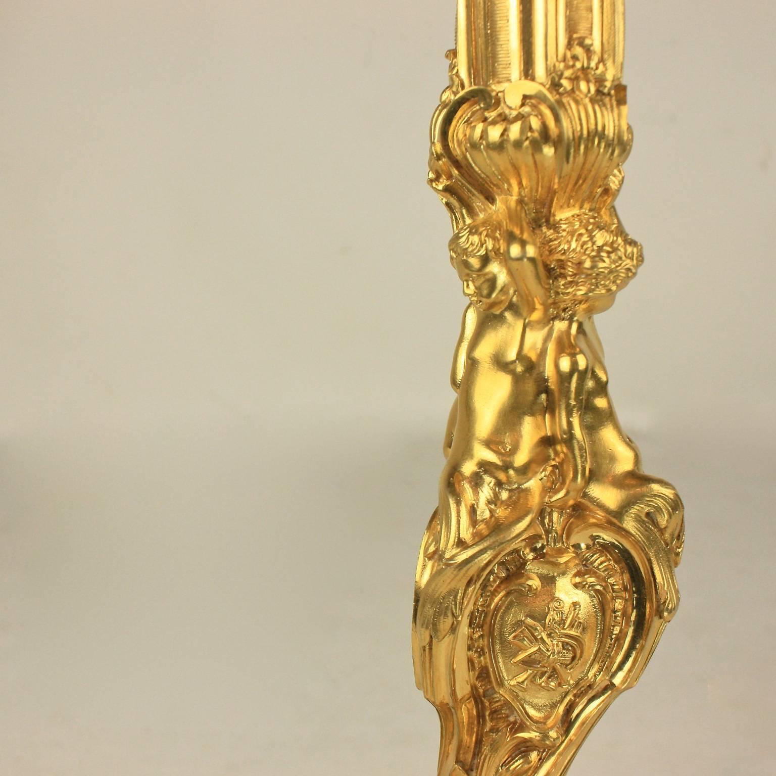 Pair of 19th Century Louis XV Ormolu Candlesticks After Meissonier In Good Condition In Berlin, DE