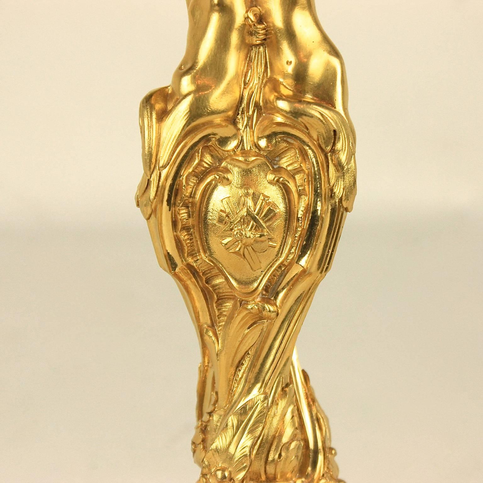 Bronze Pair of 19th Century Louis XV Ormolu Candlesticks After Meissonier