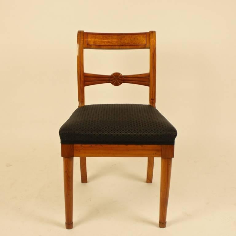 German Pair of 19th Century Biedermeier Fruitwood Side Chairs For Sale