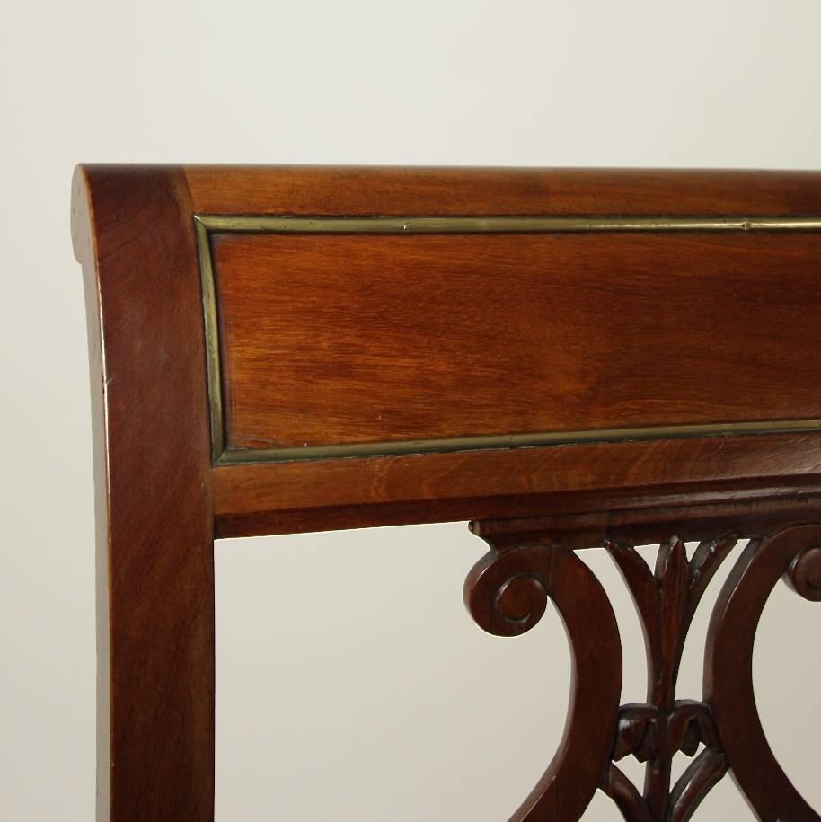 Late 18th Century Set of Four Directoire Mahogany Side Chairs with Brass Banding For Sale