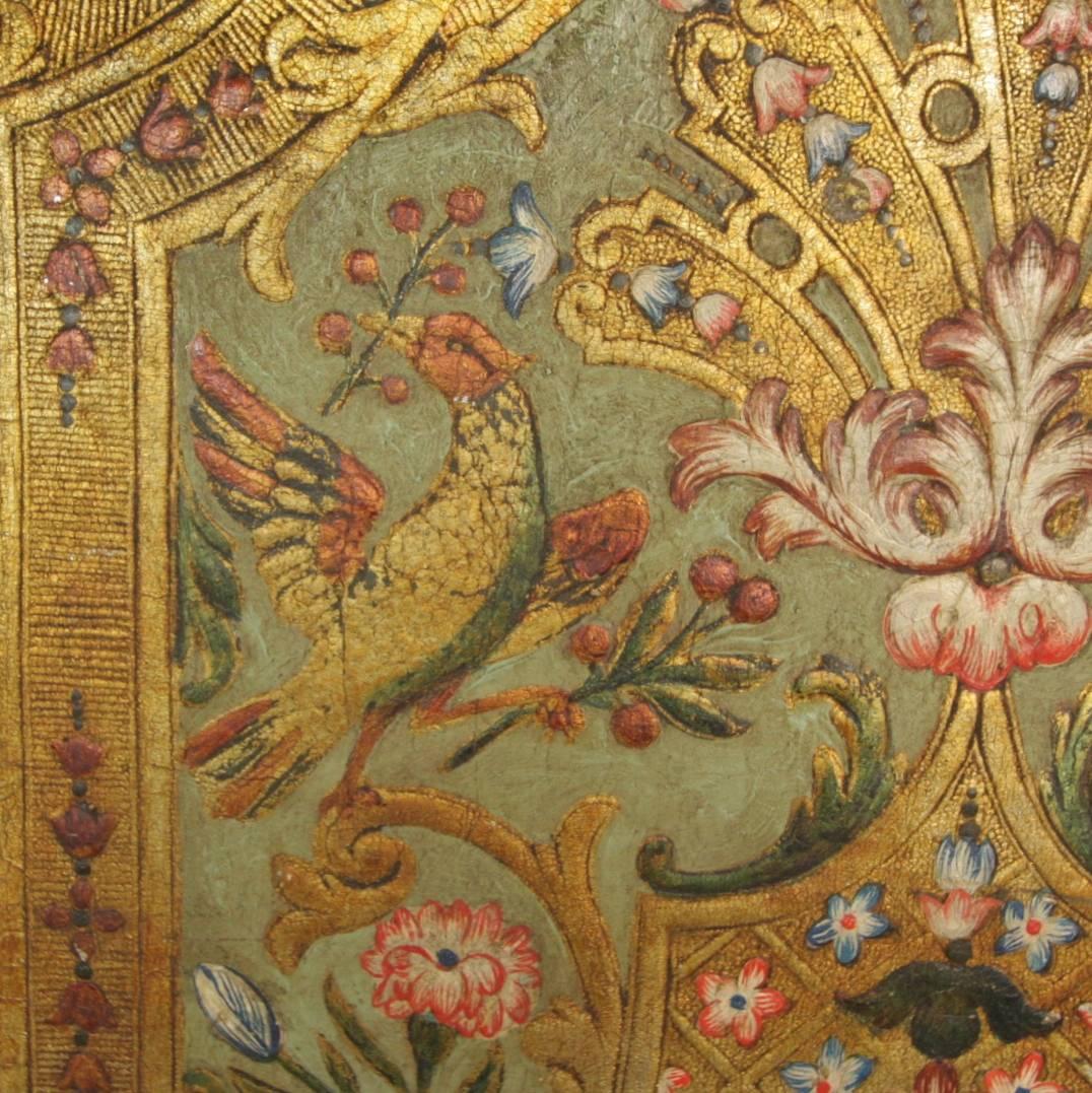 Early 18th Century Embossed and Polychrome Painted Leather Three-Leaf Screen 3