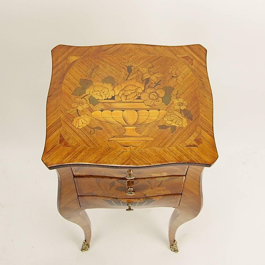 French Louis XV Style Marquetry Side Table in the Manner of A. Gosselin, 1731–1794