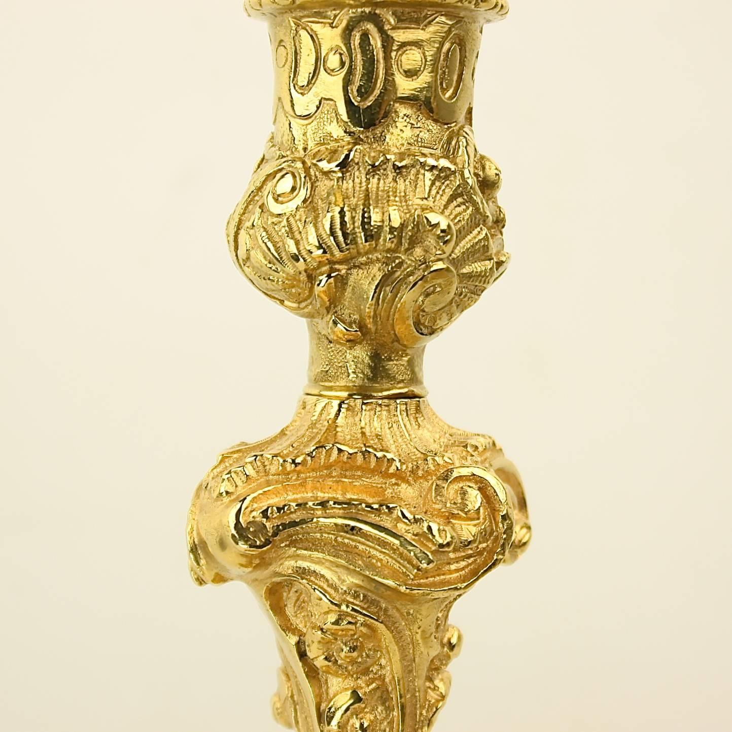 Régence Pair of 19th Century Régence Style Gilt Bronze Candlesticks