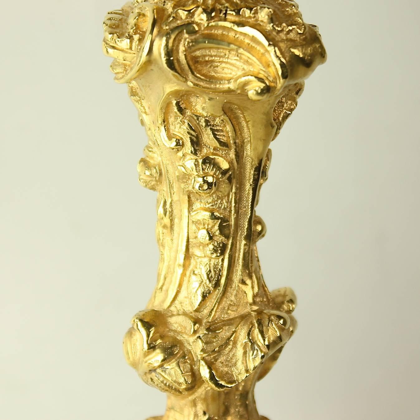 French Pair of 19th Century Régence Style Gilt Bronze Candlesticks