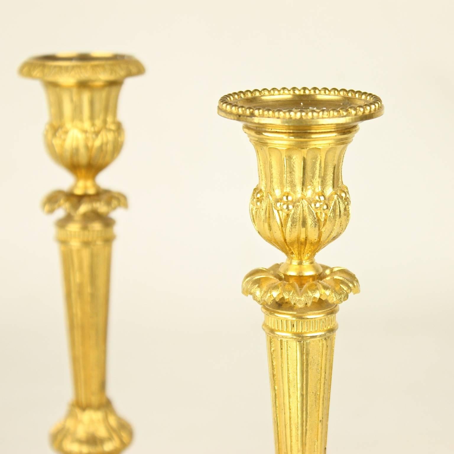 Gilt Pair of 18th Century Louis XVI Ormolu Candlesticks