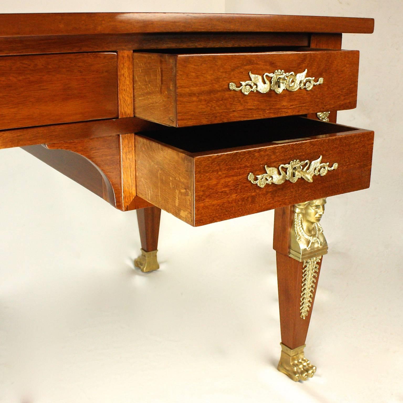 Early 19th Century Large Empire Gilt Bronze-Mounted Bureau Plat or Writing Table