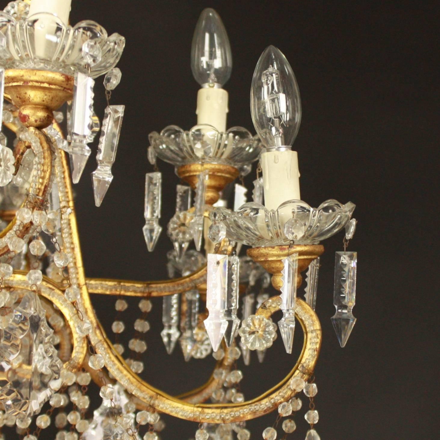 Louis XVI Italian Crystal Cut Twelve-Light Chandelier, Nice circa 1900