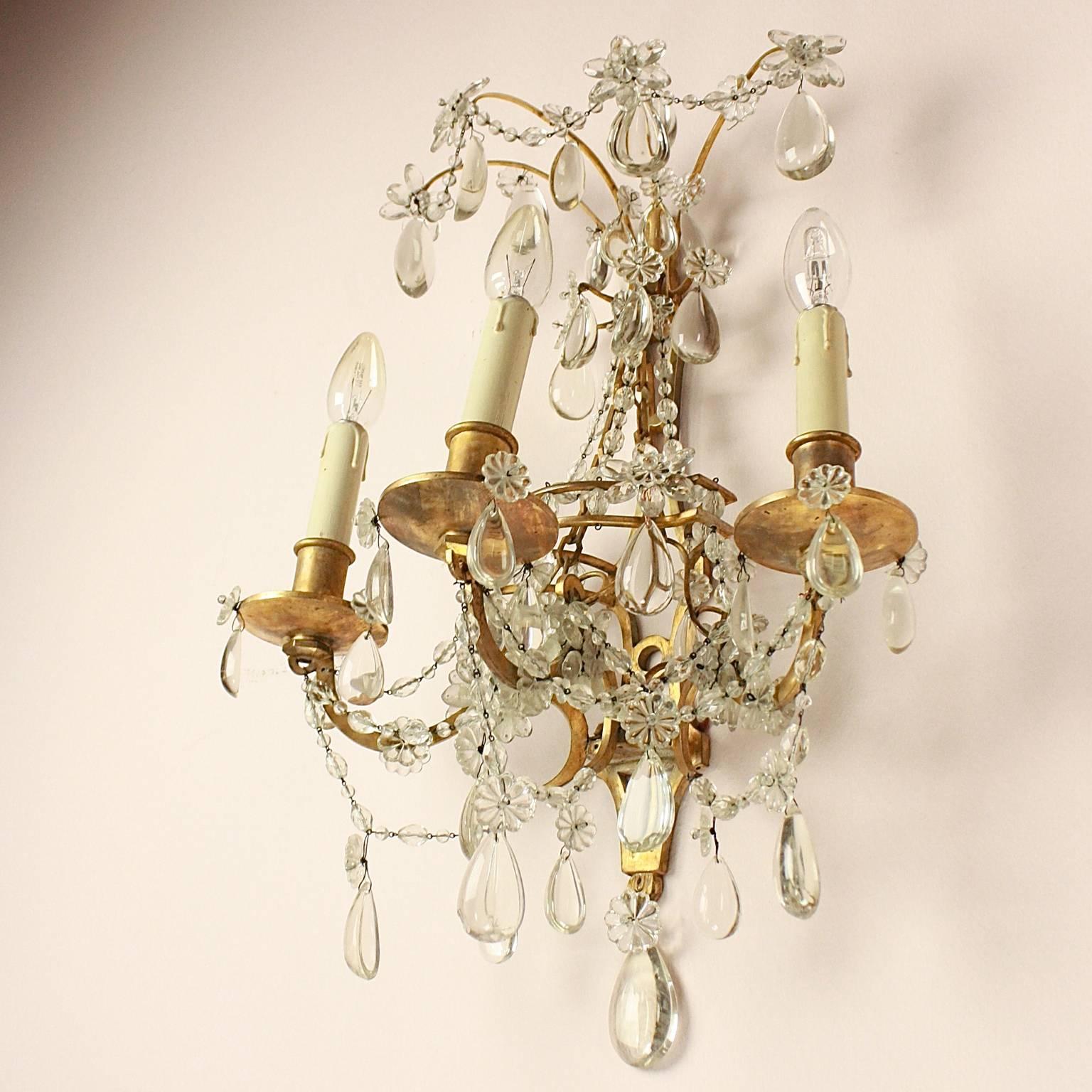 French Pair of Regence Style Maison Bagues Three Branch Wall Sconce, circa 1900 For Sale