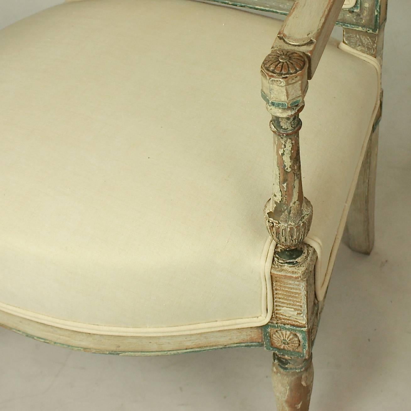 Pair of Late 18th Century Directoire Paint Wood Fauteuils or Armchairs In Good Condition In Berlin, DE