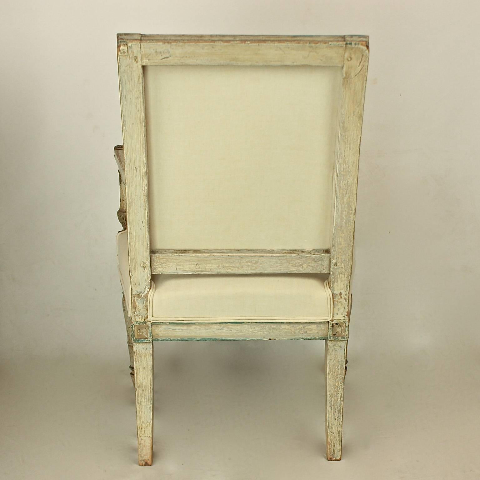 Pair of Late 18th Century Directoire Paint Wood Fauteuils or Armchairs 1