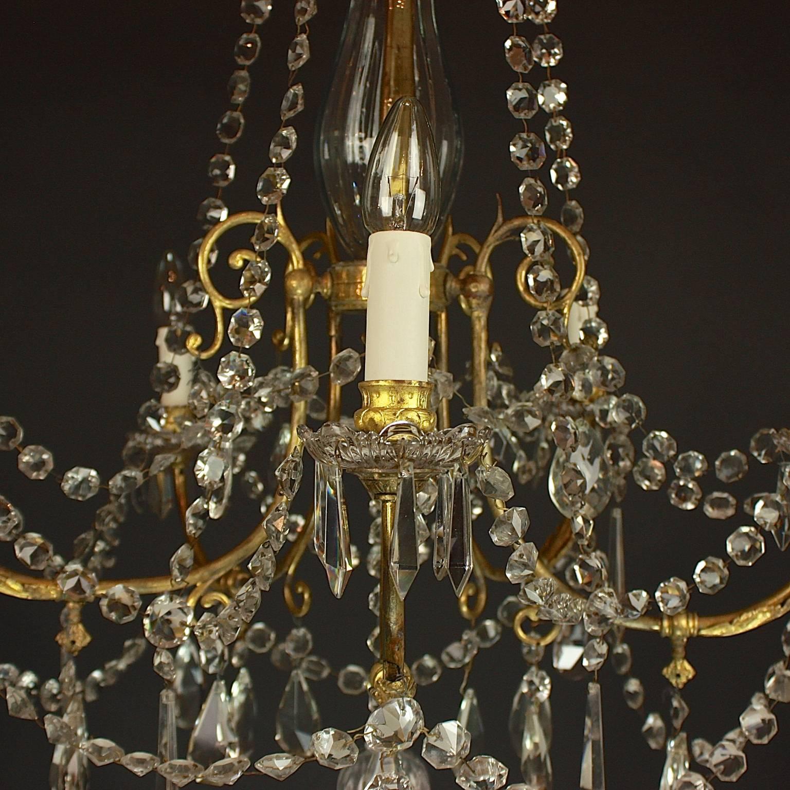 19th Century Louis XV Style Gilt-Bronze and Cut-Crystal Five-Light Chandelier In Good Condition In Berlin, DE