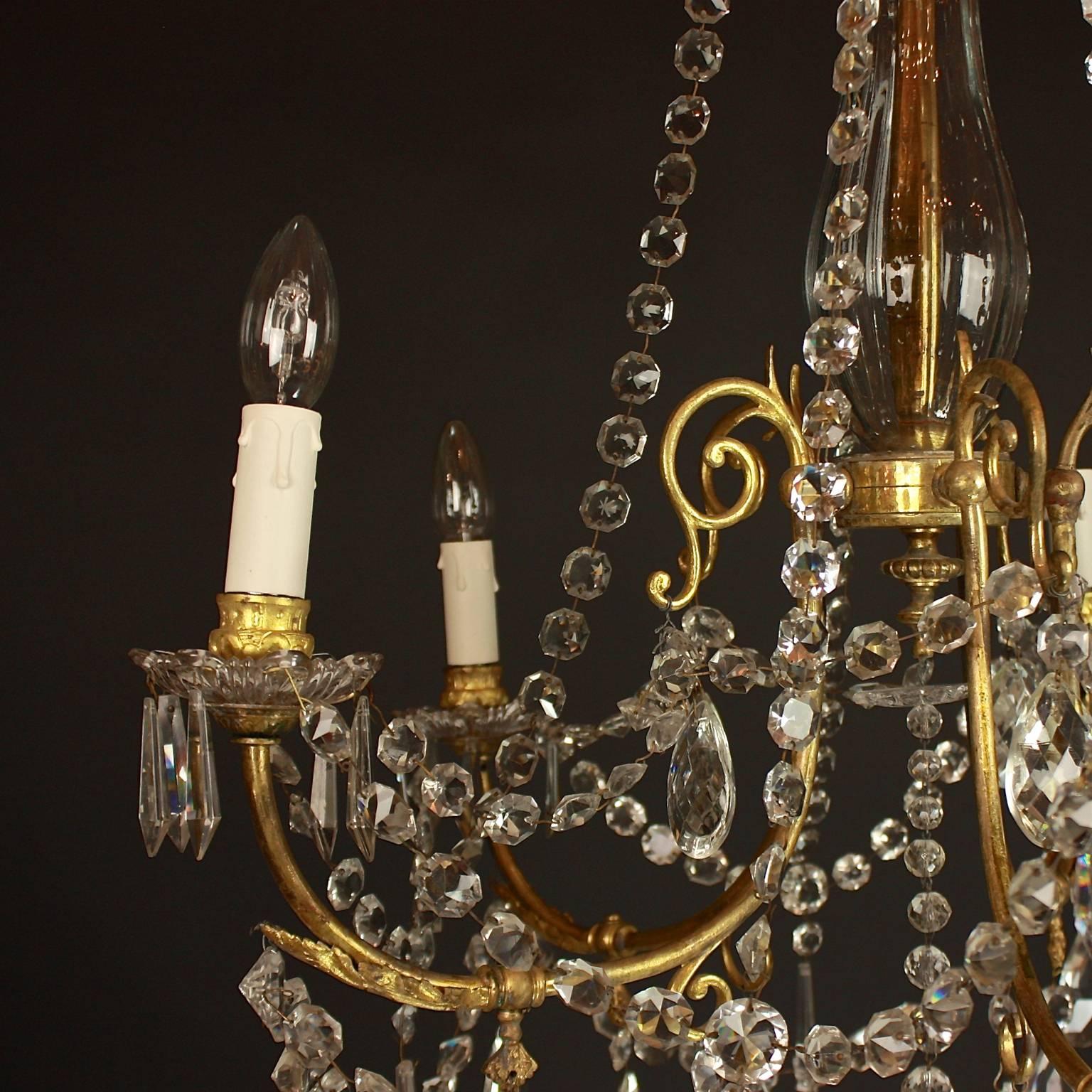 19th Century Louis XV Style Gilt-Bronze and Cut-Crystal Five-Light Chandelier 1