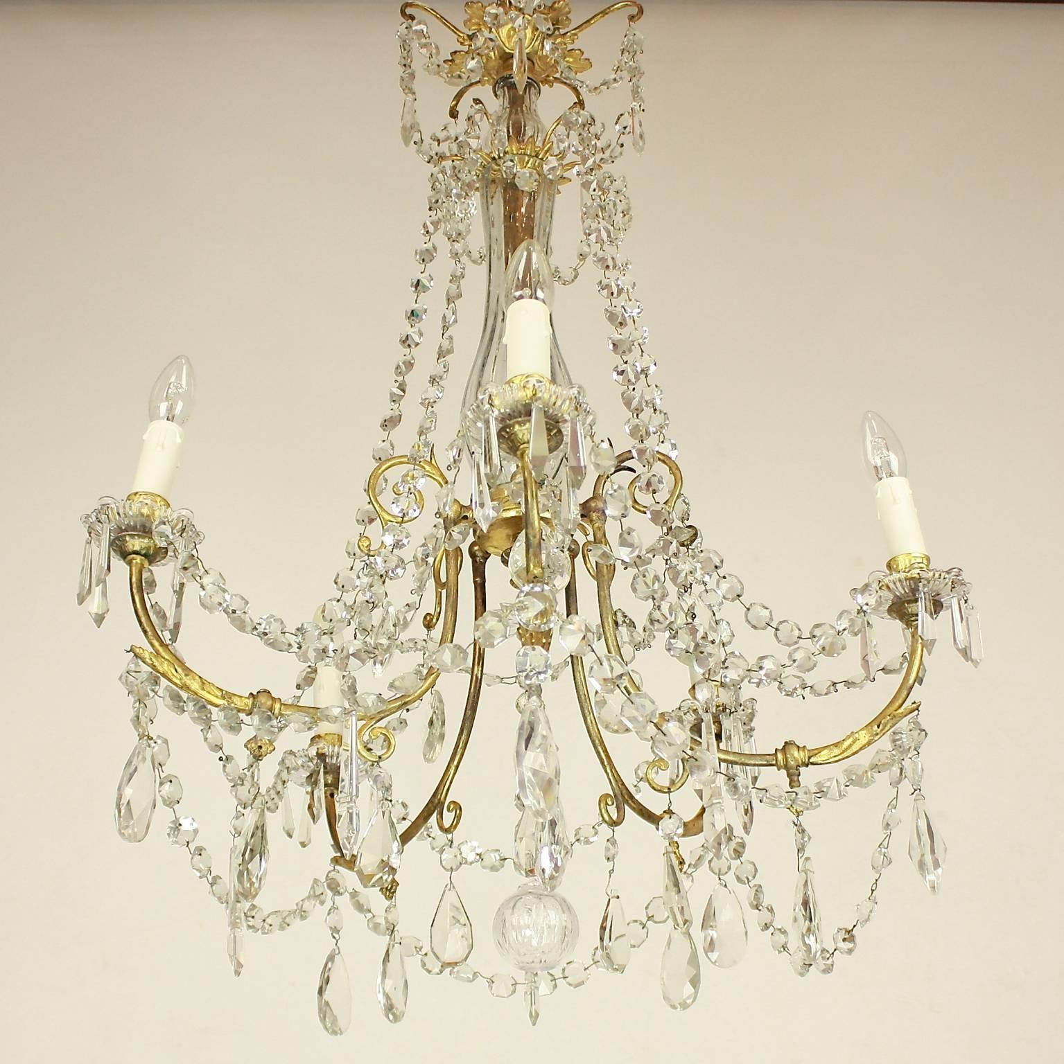 19th Century Louis XV Style Gilt-Bronze and Cut-Crystal Five-Light Chandelier 2
