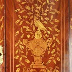 Large Neoclassical Flower Marquetry Bowfront Corner Cupboard