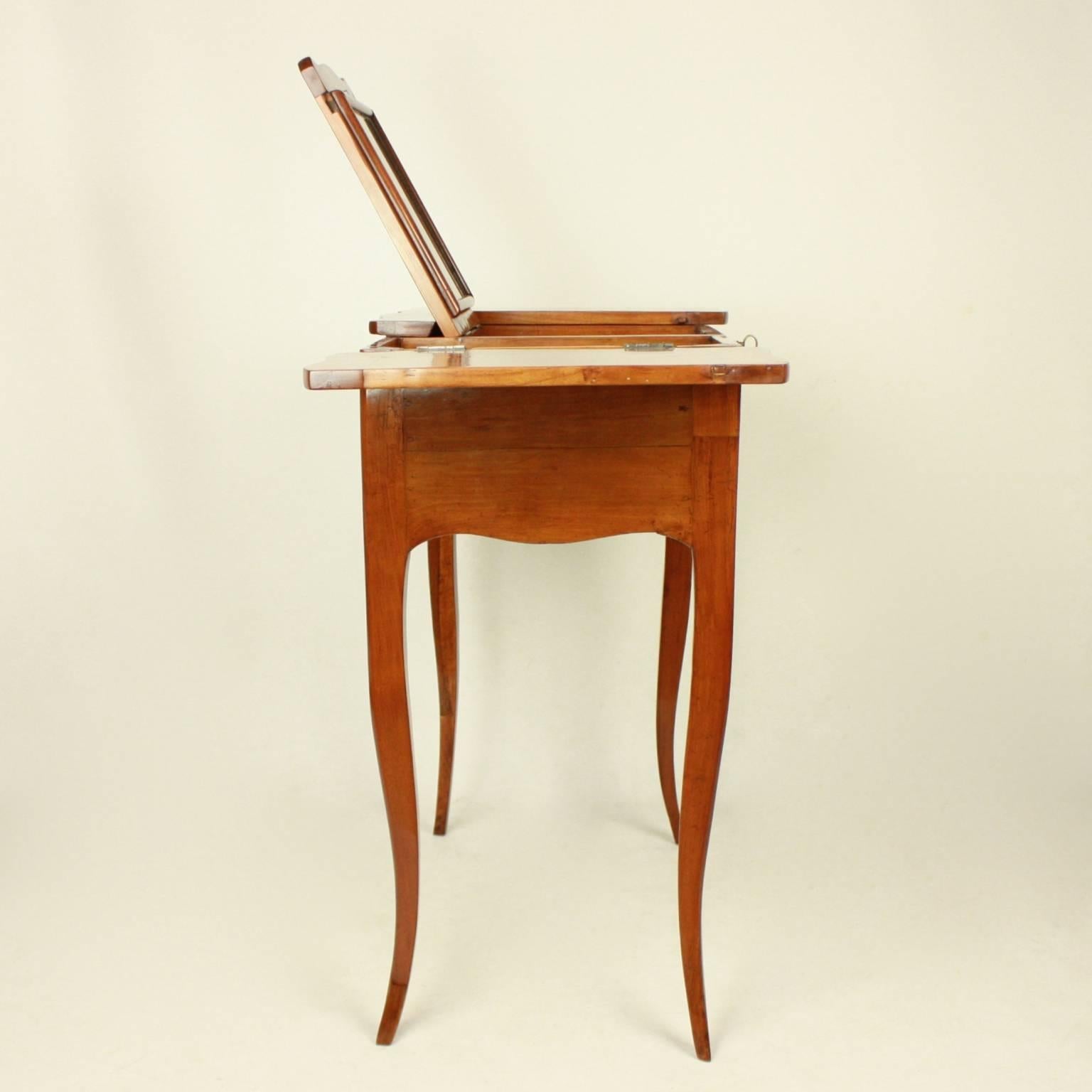 French Small 18th Century Cherry Wood Dressing Table with Flower Inlay