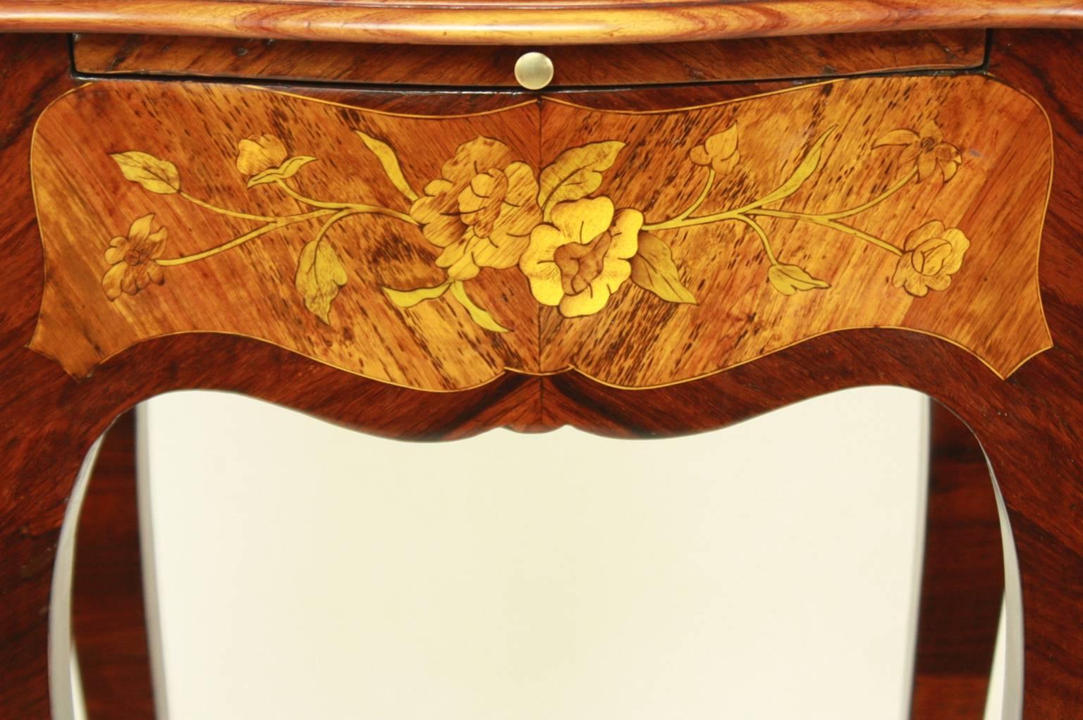 French Small Louis XV Style Marquetry Side Table and Lady's Writing Table
