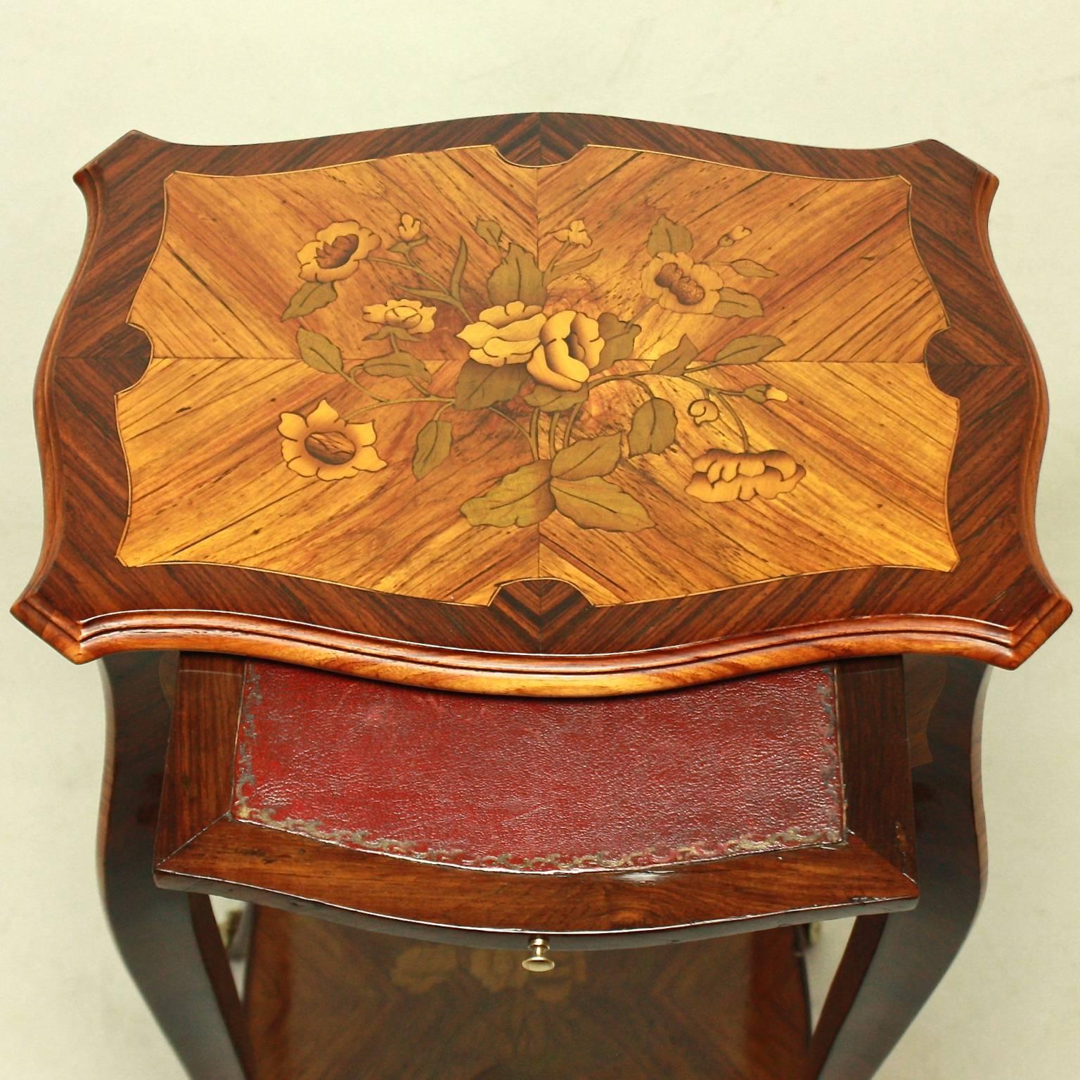 Small Louis XV Style Marquetry Side Table and Lady's Writing Table In Excellent Condition In Berlin, DE