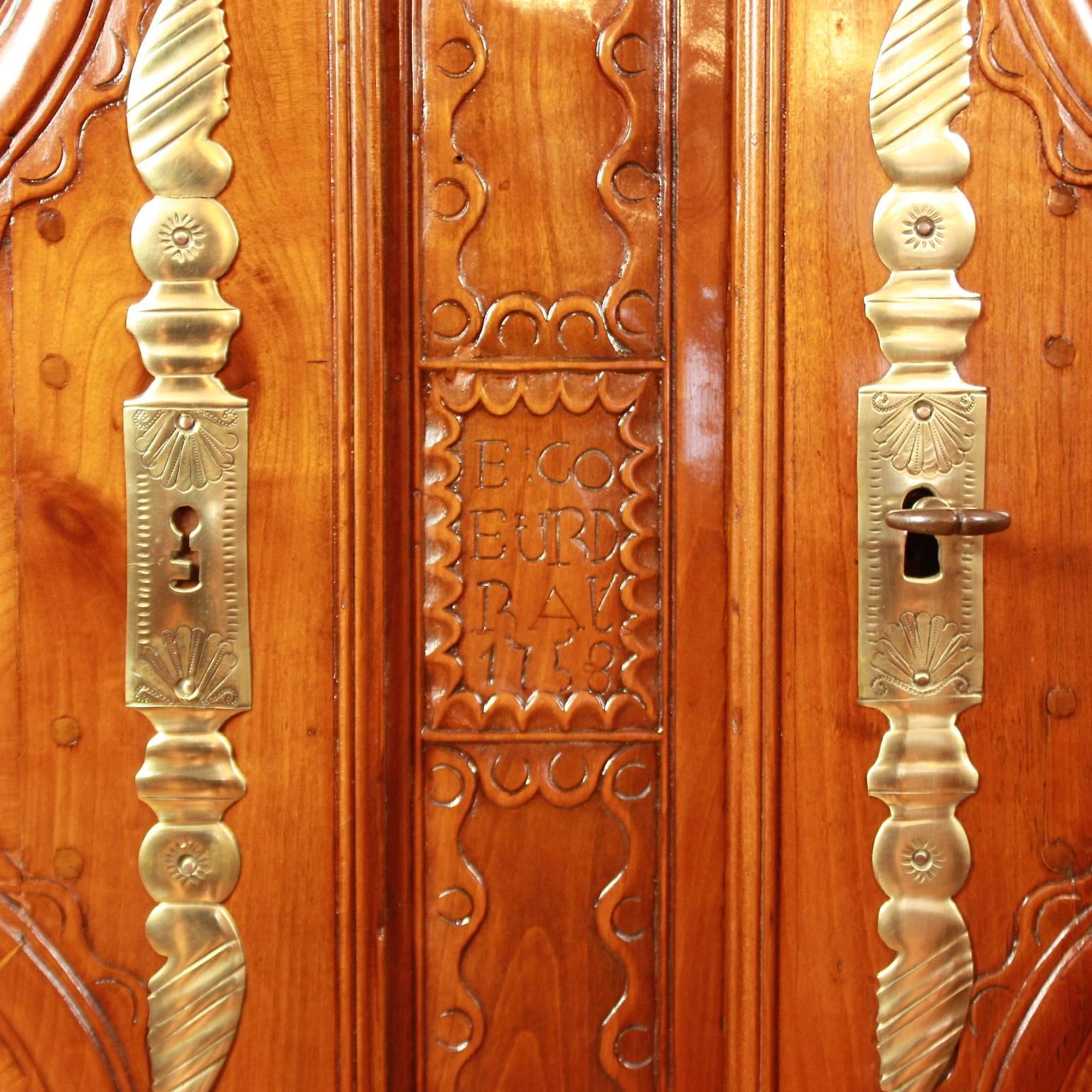 Louis XV Bridal Cherry Wood Armoire, Brittany 'Rennes', 1758