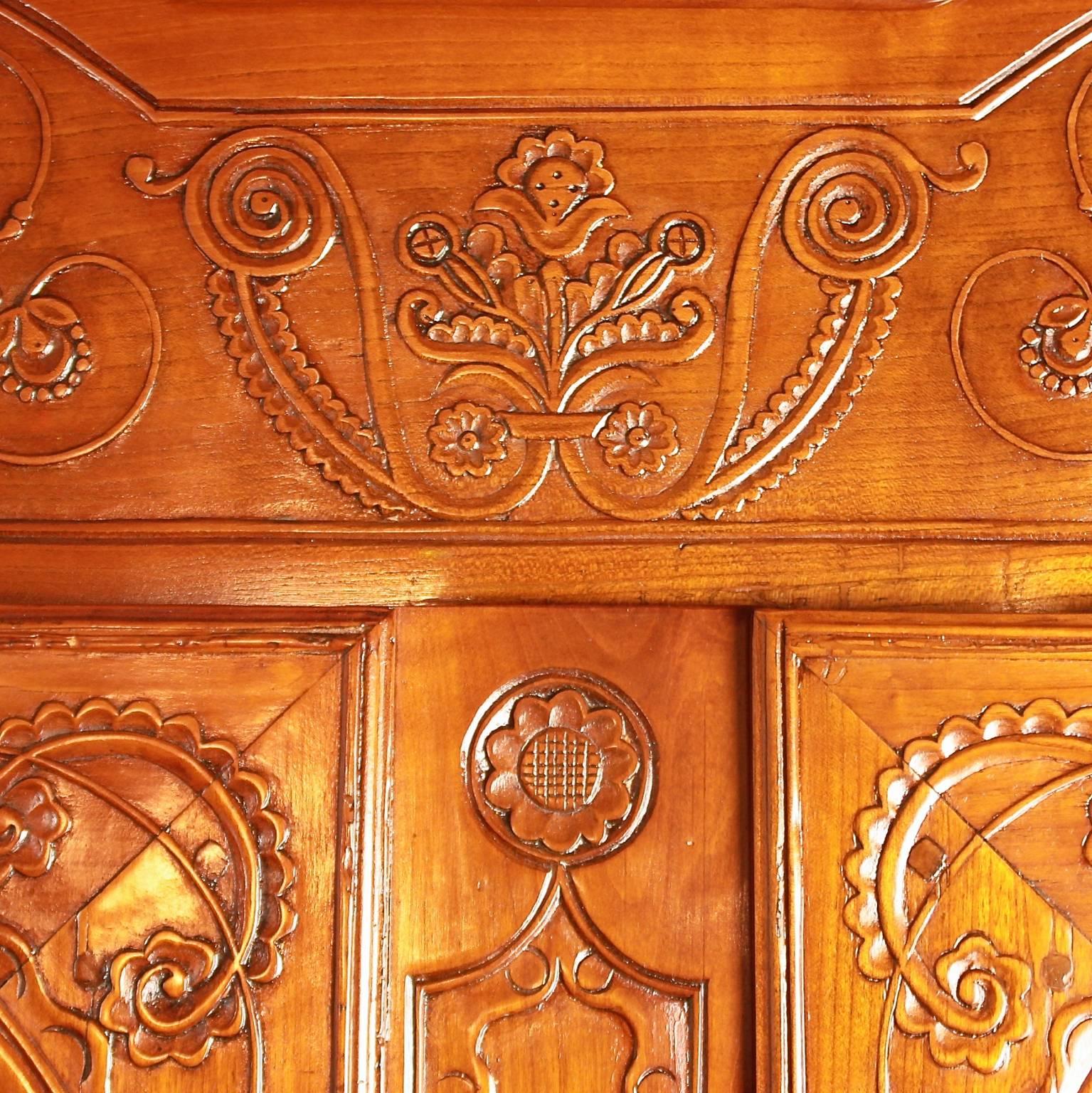 Hand-Carved Bridal Cherry Wood Armoire, Brittany 'Rennes', 1758