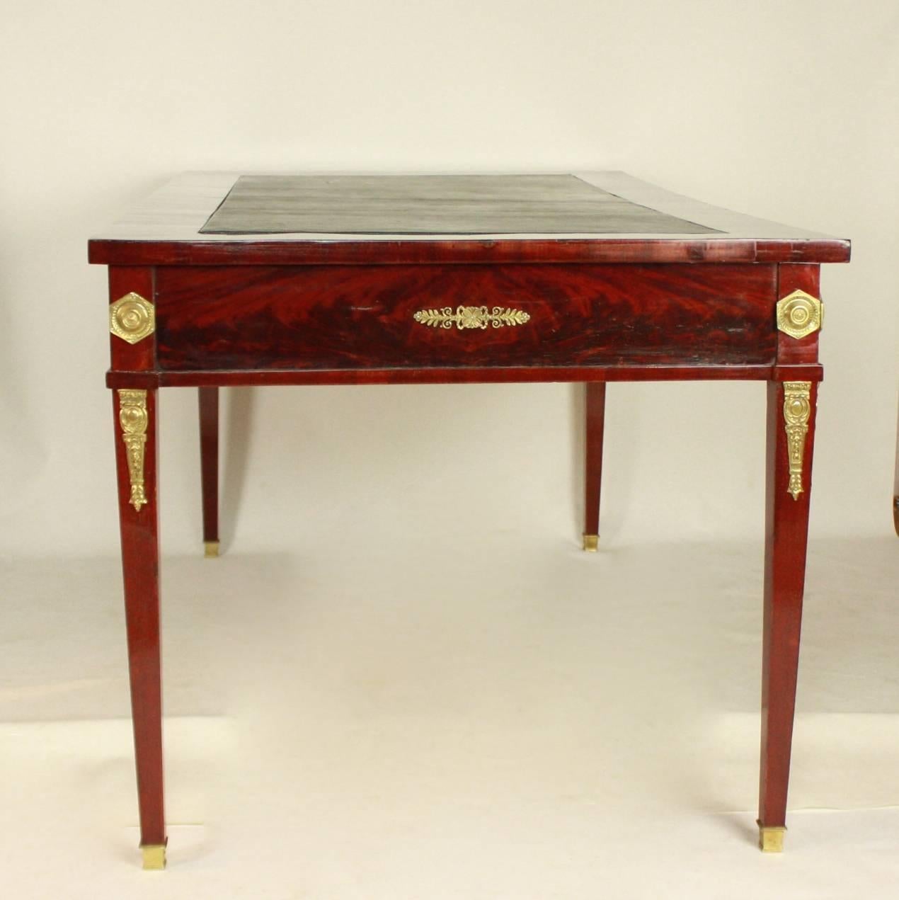 Veneer Large Empire Style Mahogany Bureau Plat or Writing Desk For Sale
