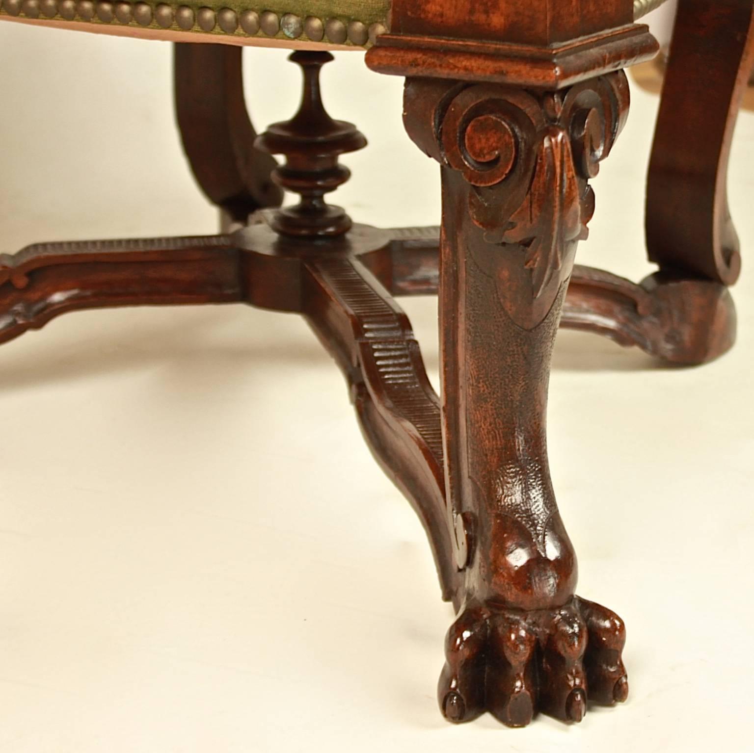 Large 19th Century Italian Baroque Style Walnut Carved Armchair 1