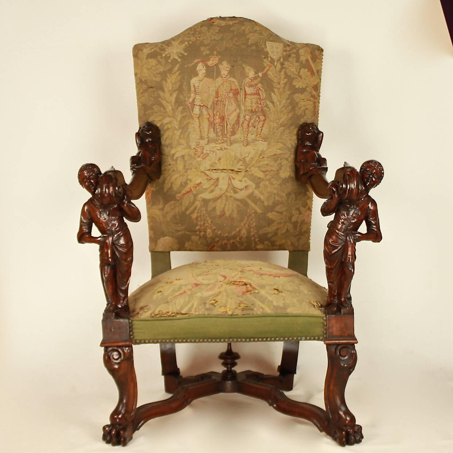 Large 19th Century Italian Baroque Style Walnut Carved Armchair 2