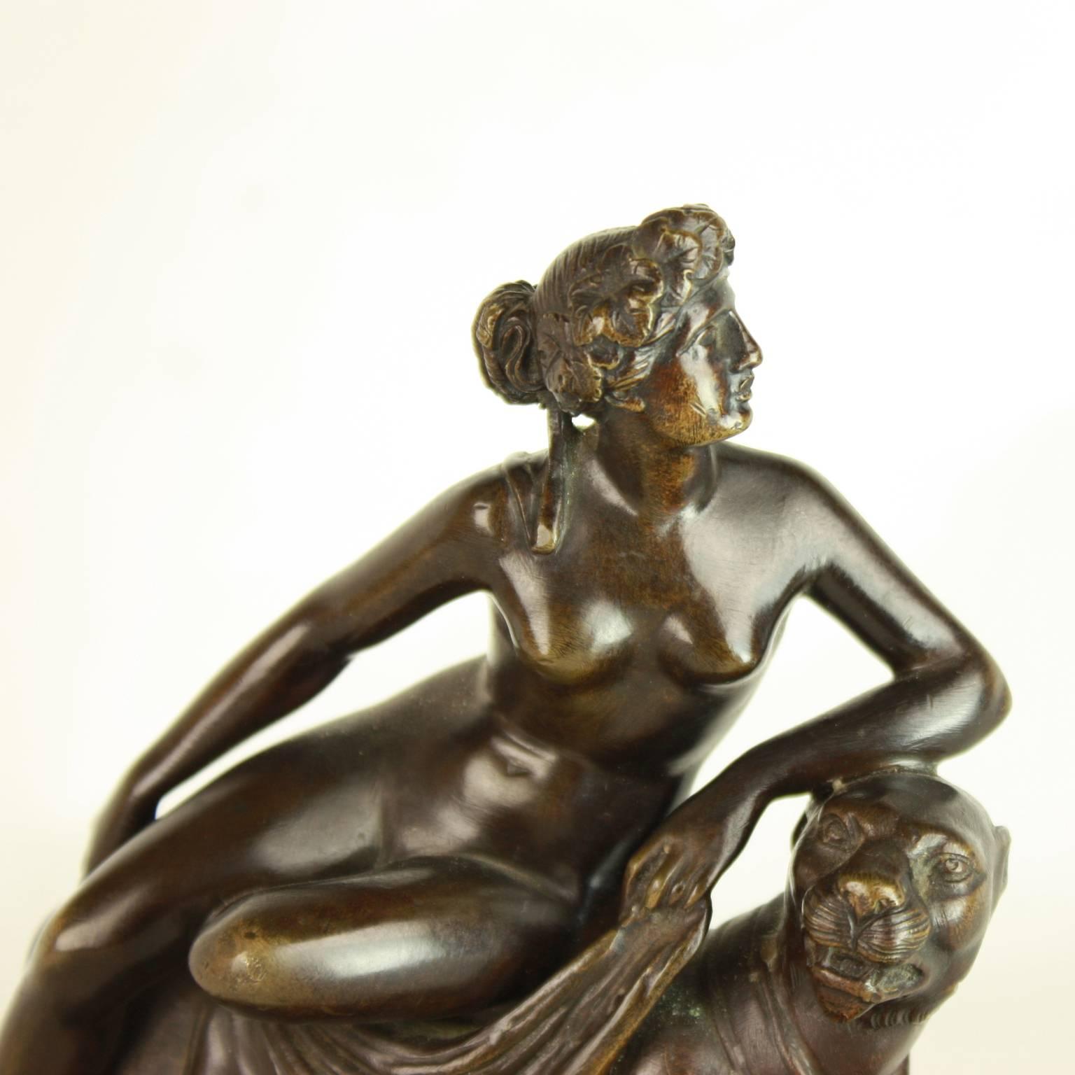 Small bronze sculpture of of 'Ariadne Riding a Panther' after a masterpiece by Johann Heinrich von Dannecker (1758-1841). The original Marble sculpture is perhaps one of the best-known German sculptures of the 19th century (exhibited at Liebighaus,