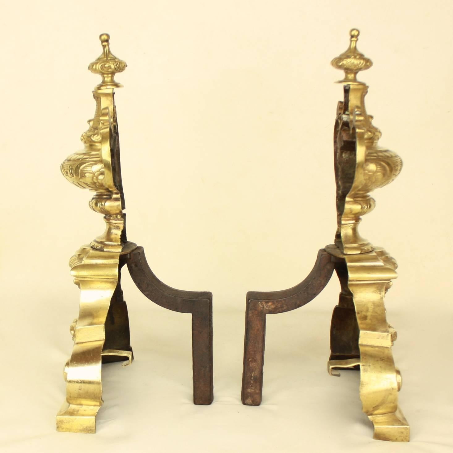 19th Century Pair of Louis XIV Style Vase Motif Bronze Andirons or Fire Dogs In Good Condition In Berlin, DE