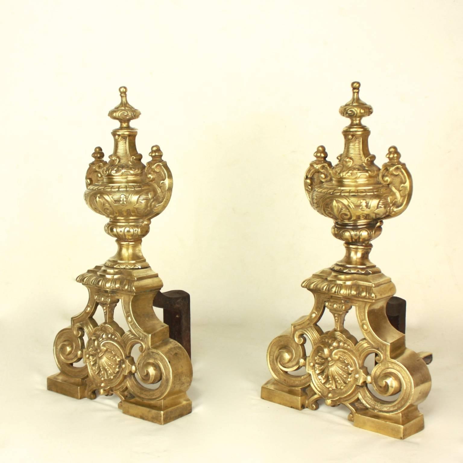 19th Century Pair of Louis XIV Style Vase Motif Bronze Andirons or Fire Dogs 2