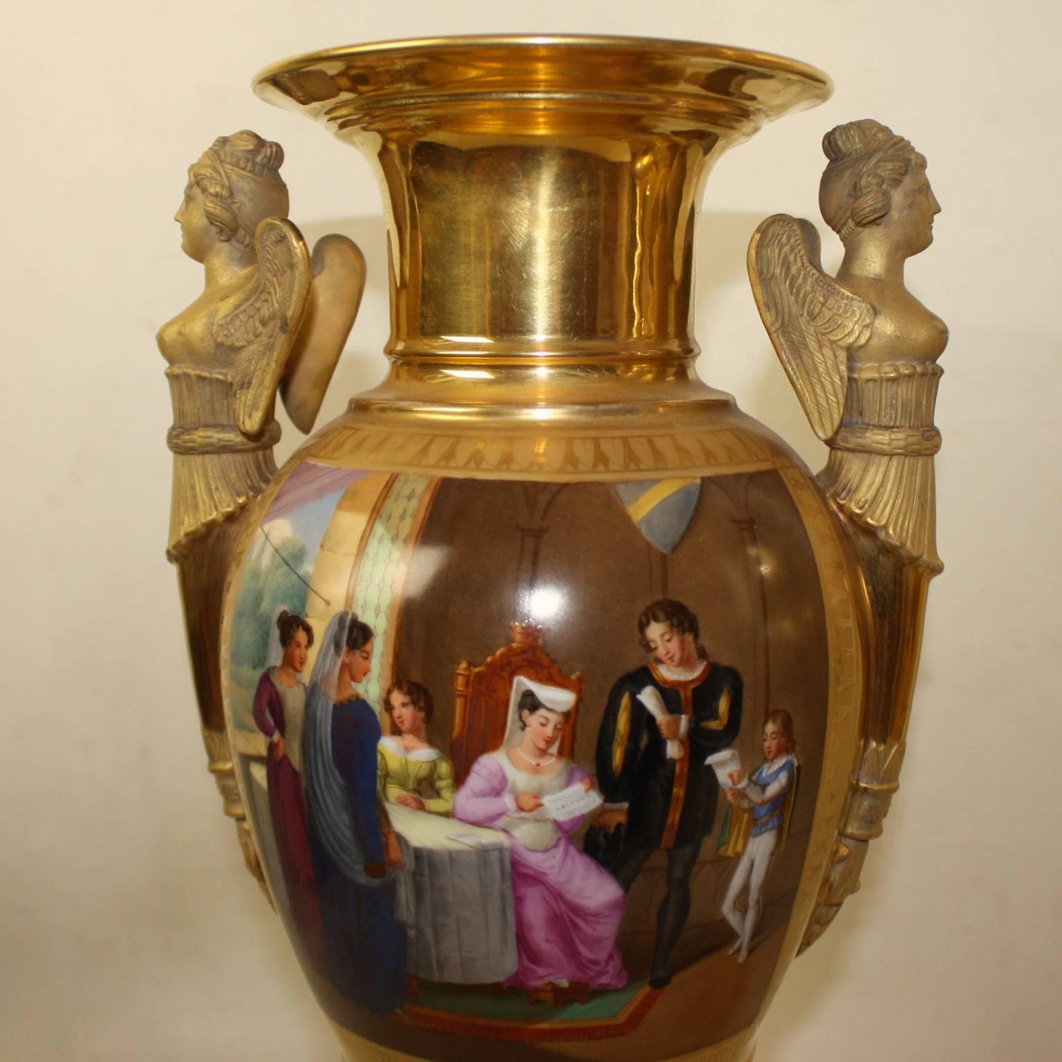 Français Paire de vases en porcelaine Empire en vente