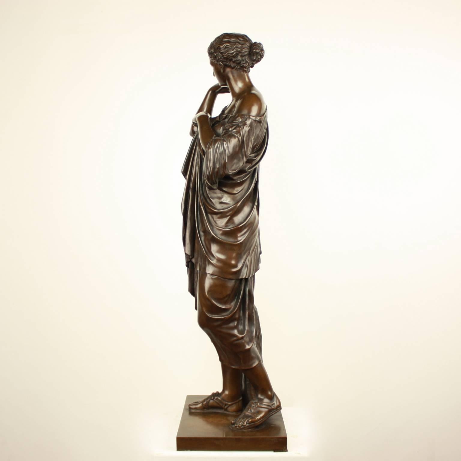 A large bronze sculpture of the 'Diana of Gabii' signed 'F. Barbedienne'. The Barbedienne foundry, well-known for its superb quality casts using 'Collas' mechanical reduction method, reproduced bronze sculptures after large original classical