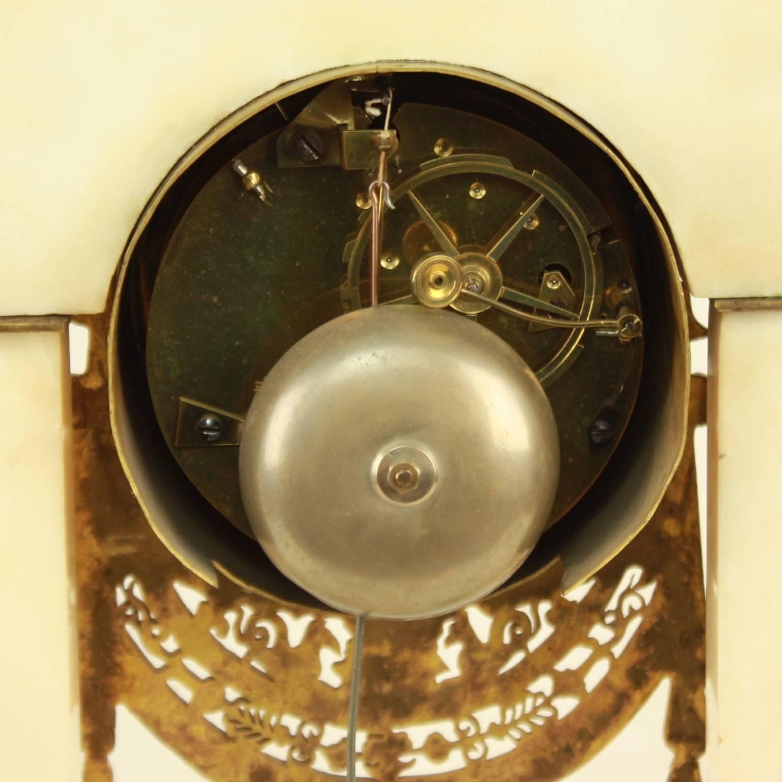 French Empire Alabaster Portico Clock with Ormolu Mounts 1