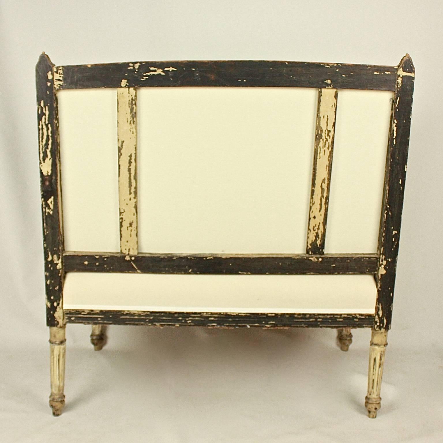 Louis XVI Painted Settee Upholstered with Hand-Painted Fabric 2