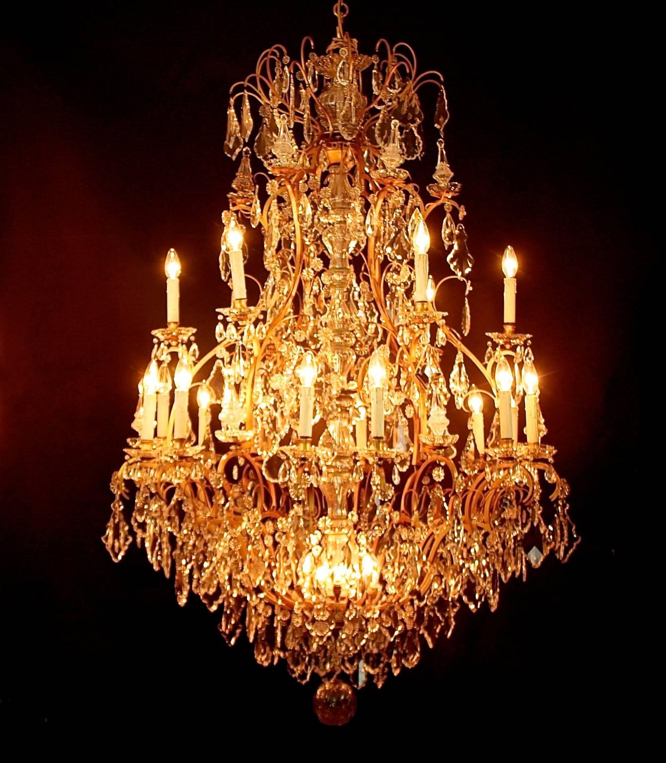 French Monumental High Louis XV Style 24-Light Chandelier