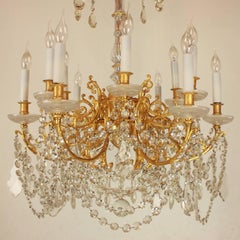 Louis XVI Style Signed Baccarat Gilt-Bronze Twelve-Light Chandelier